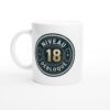 Mug 18 ans Niveau 18 débloqué – médaillon bleu nuit et or