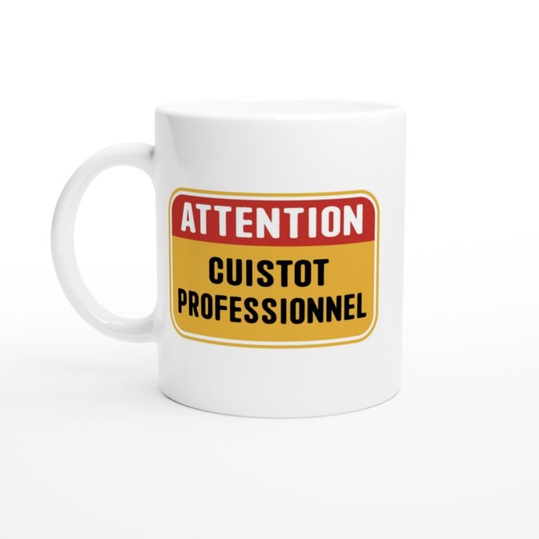 Mug Attention cuistot professionnel – panneau rouge et jaune
