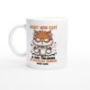Mug Avant mon café – chat roux grognon et texte orange