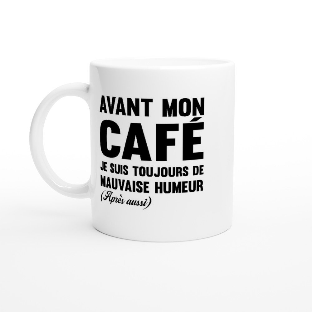 Mug Avant mon café – typographie noire et Après aussi manuscrit