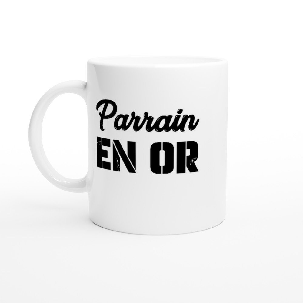 Mug Parrain en or - 2 Mug Parrain en or – cursive noire et capitales pochoir