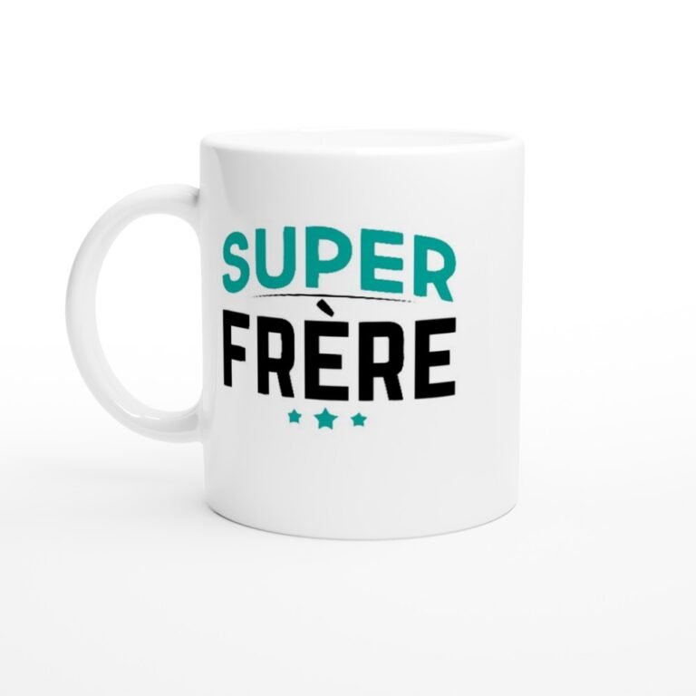 Mug Super frère – lettres turquoise et noires, trois étoiles