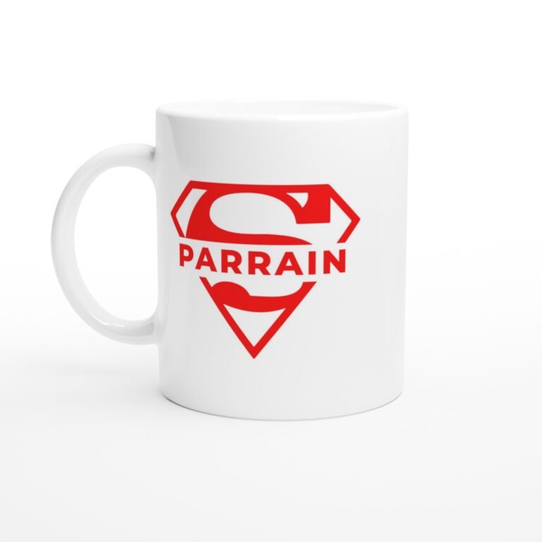 Mug Super parrain – blason de super-héros rouge avec le S
