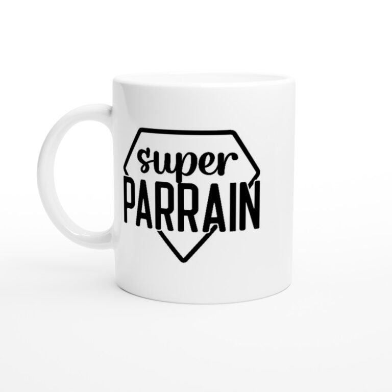 Mug Super parrain – diamant noir et lettres manuscrites