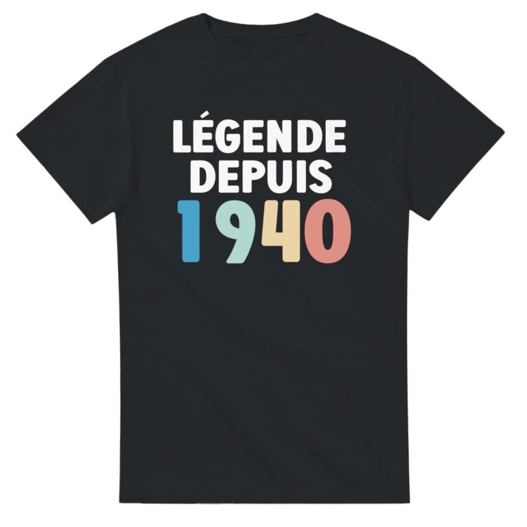 T-shirt Légende depuis 1940 – chiffres pastel multicolores