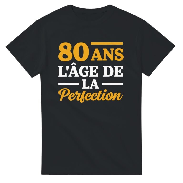 T-shirt Anniversaire 80 ans – L’âge de la perfection en script orange