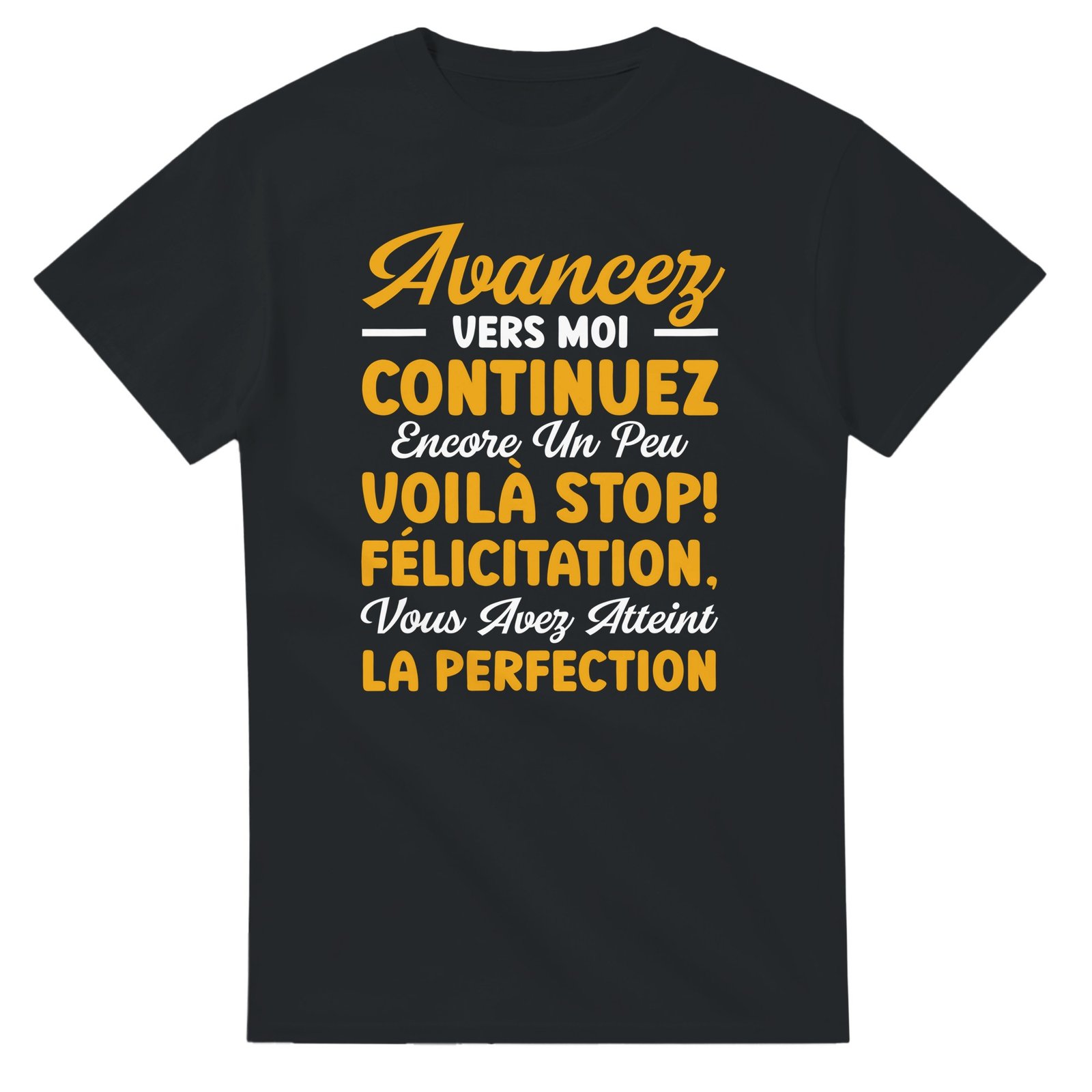 T-shirt Avancez vers moi – texte orange et blanc, Avancez en cursive