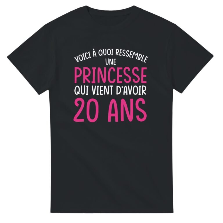 T shirt Femme Anniversaire 20 ans Princesse - Idée Cadeau Original