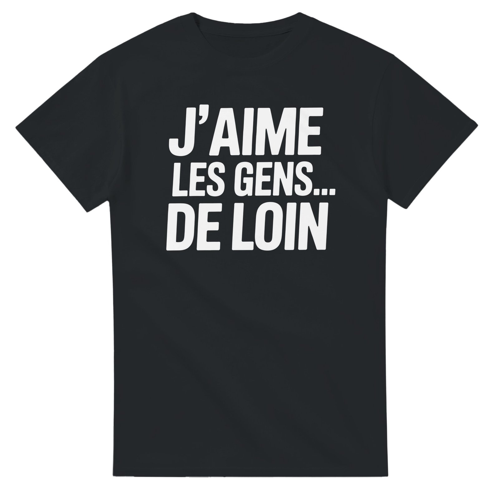 T-shirt J’aime les gens de loin – lettres condensées et ellipse