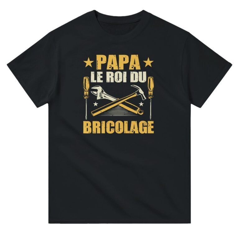 T-shirt Papa le roi du bricolage – outils croisés jaune doré