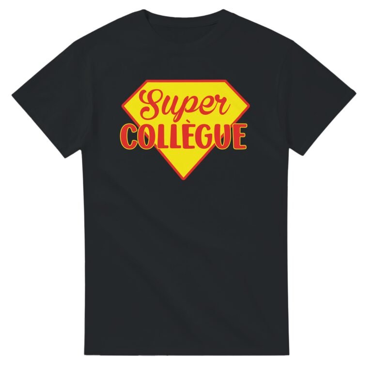 T-shirt Super collègue – écusson de héros jaune et rouge