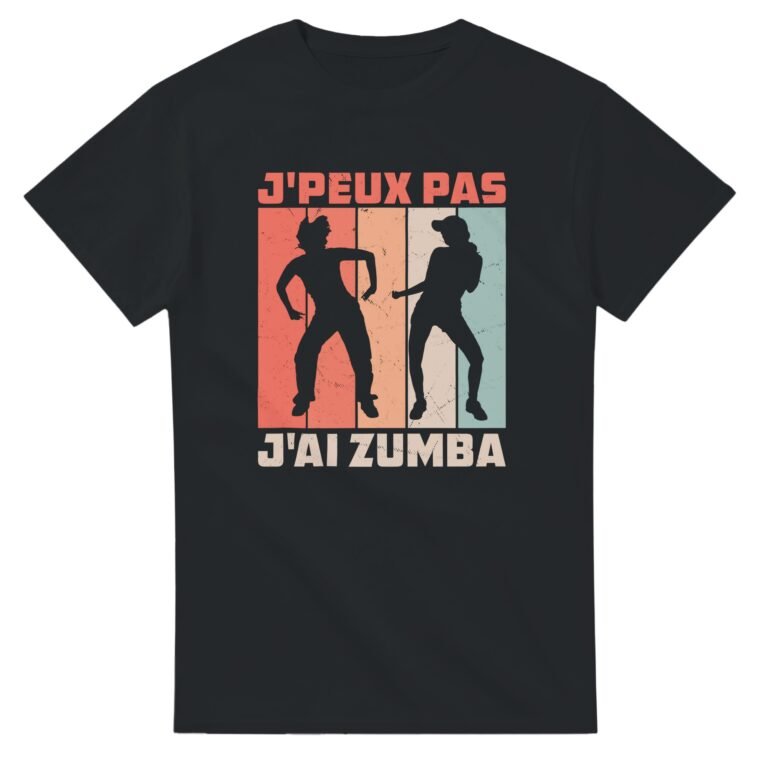 T-shirt Zumba J’peux pas j’ai zumba – deux danseurs sur bandes rétro