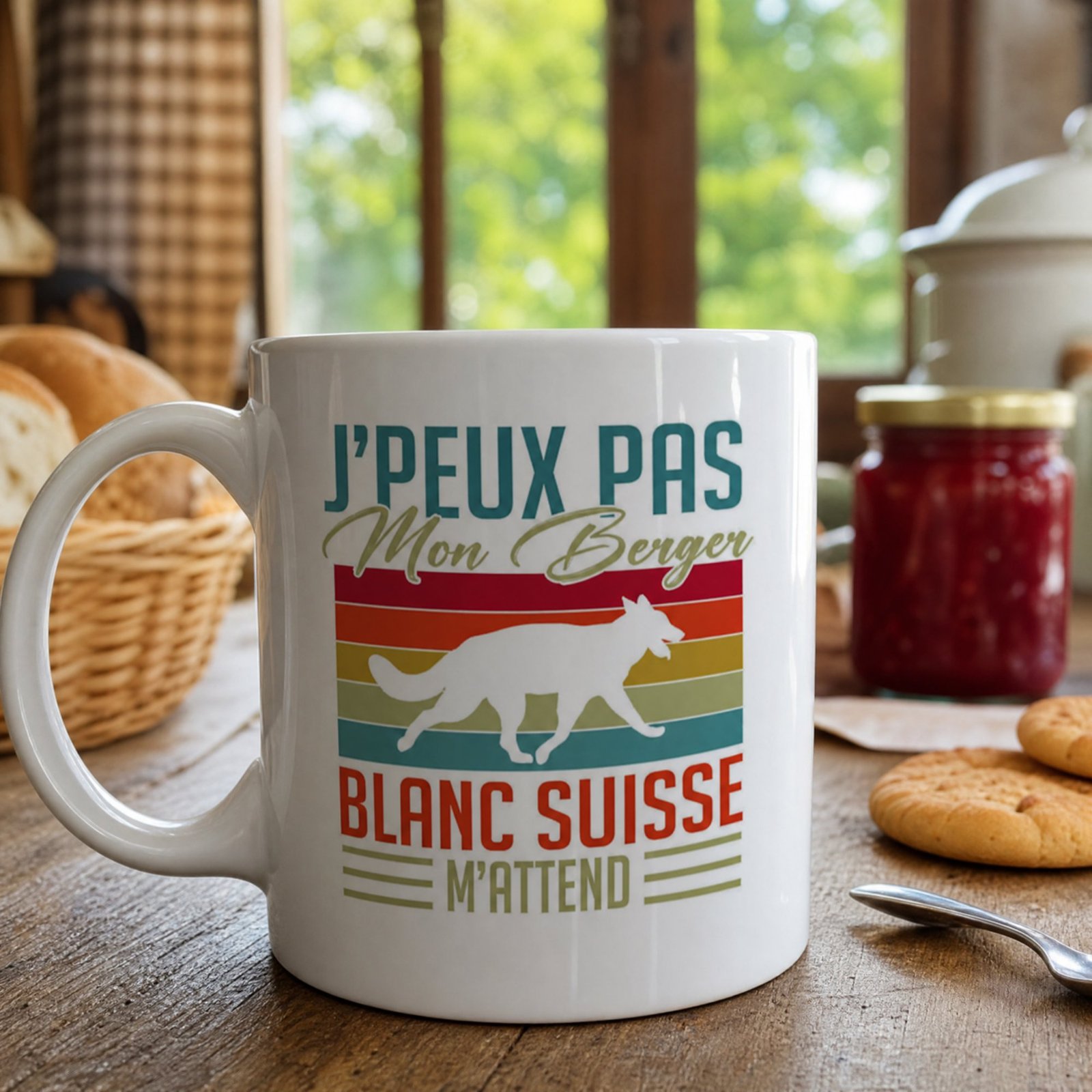 Mug Berger blanc suisse J’peux pas mon berger blanc suisse m’attend
