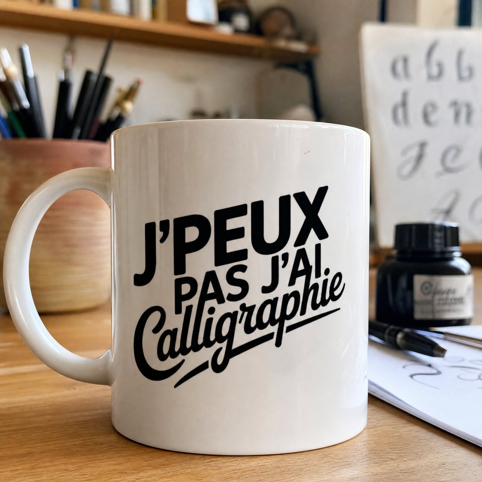 Mug Calligraphie J’peux pas j’ai calligraphie – lettrage incliné