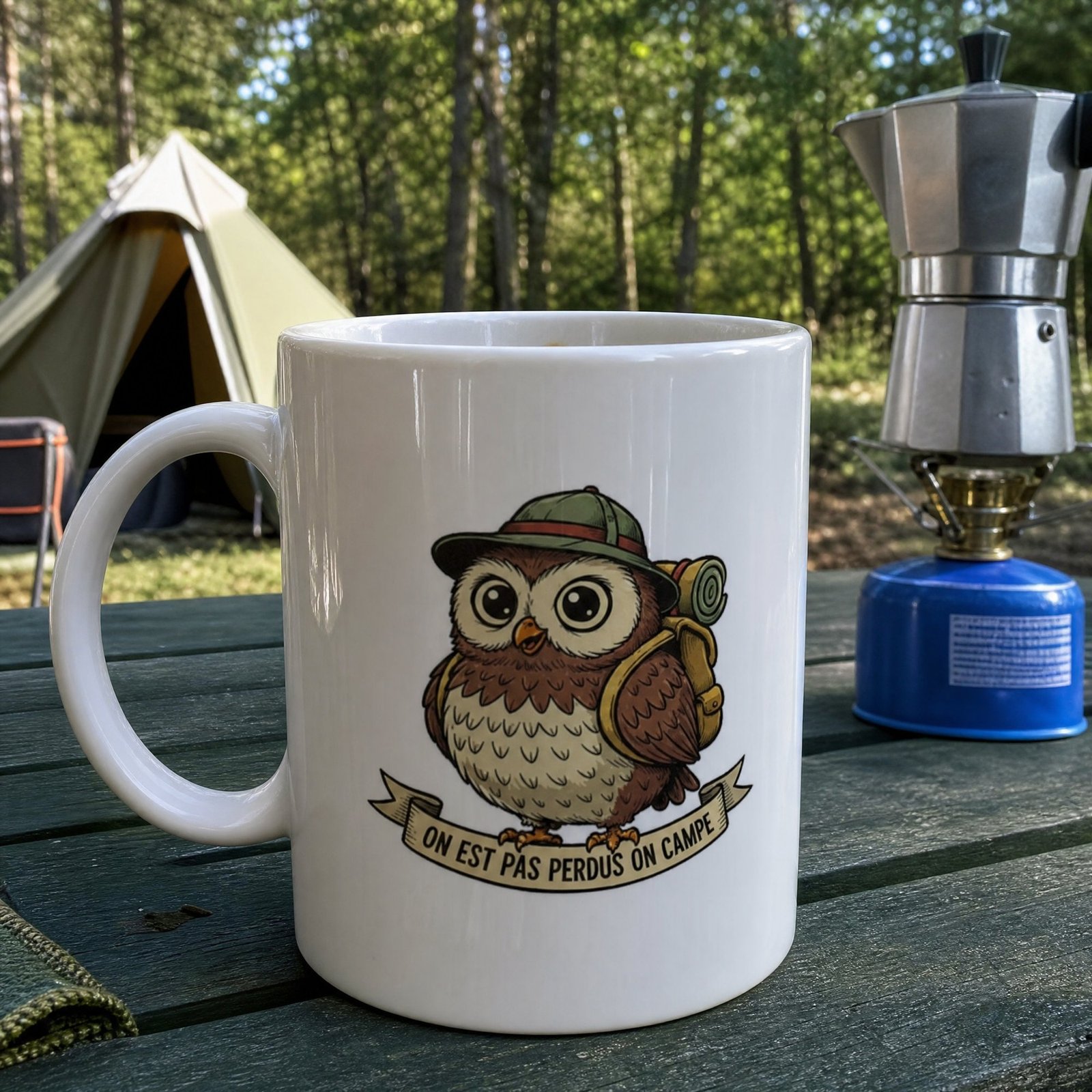 idee-cadeau-mug-camping-humour-chouette-on-est-pas-perdus-on-campe-2245 Mug Camping Humour Chouette On est pas perdus on campe