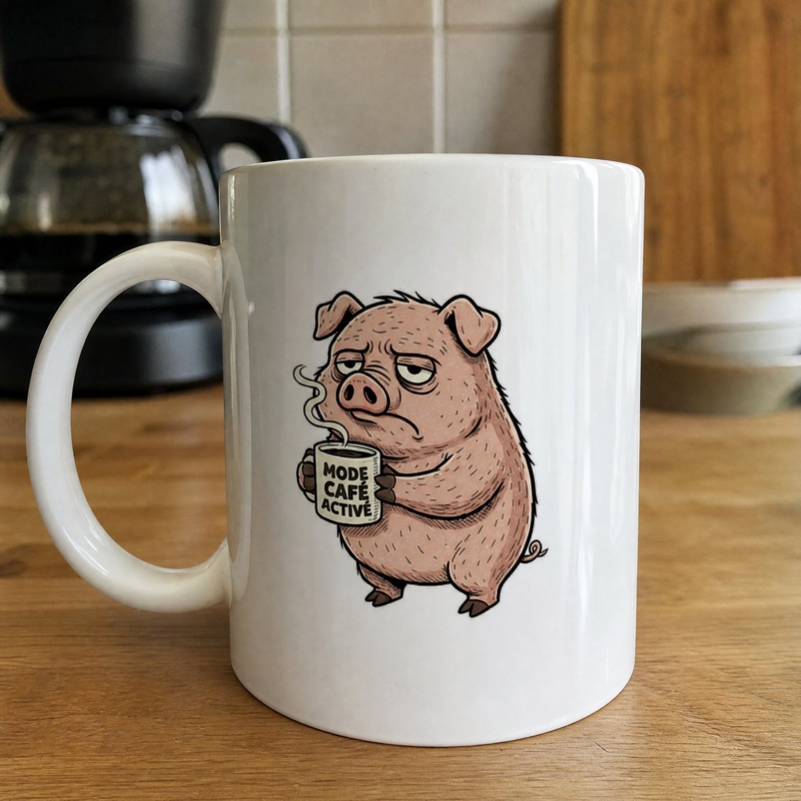 Mug Drôle Cochon Fatigué Mode Café Activé