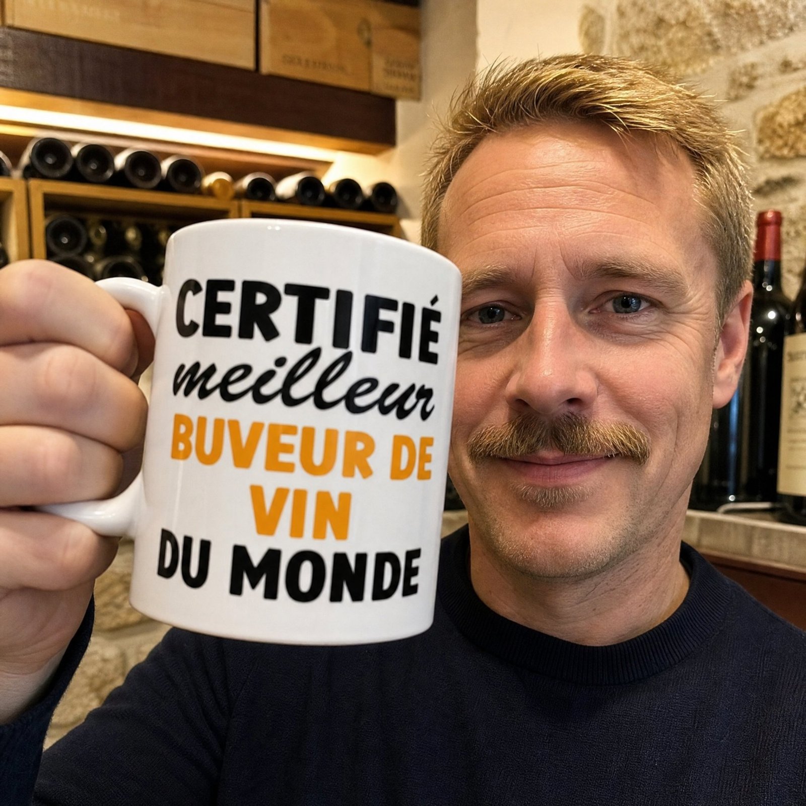 Mug Fun Homme Humour Certifié Meilleur Buveur de Vin du Monde