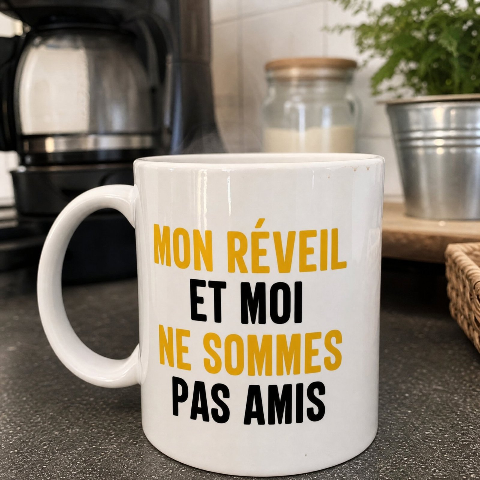 Mug Matin Mon Réveil et Moi Ne Sommes Pas Amis – Idée Cadeau Original
