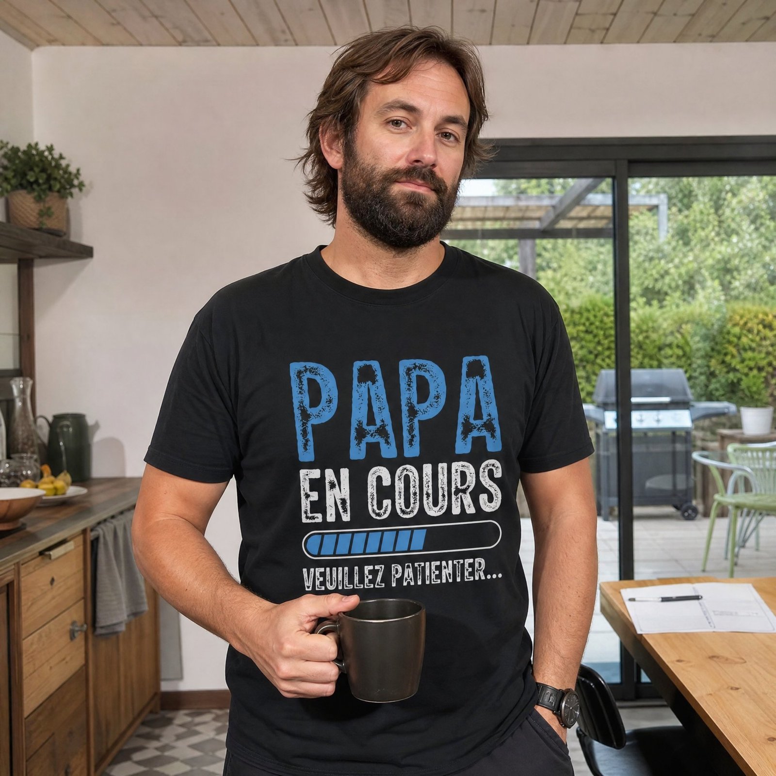 T-shirt Papa en cours veuillez patienter – barre de chargement bleue
