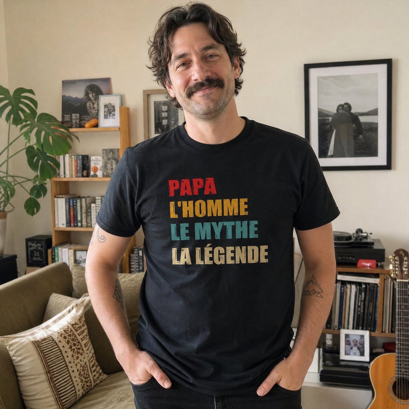 T-shirt Papa l’homme le mythe la légende – PAPA rouge et effet usé