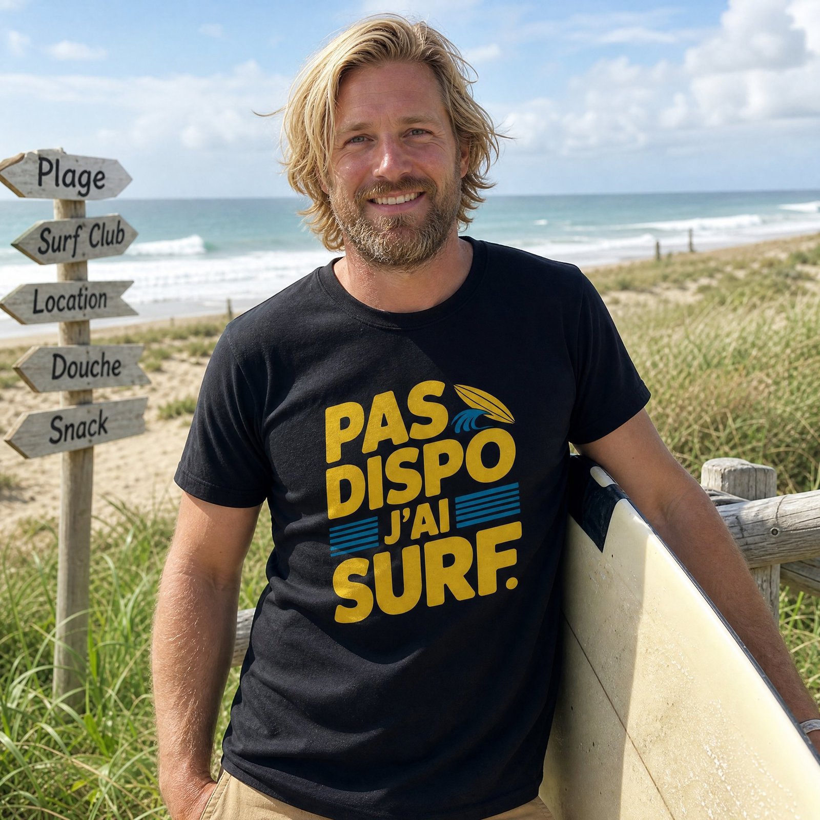 idee-cadeau-t-shirt-surf-pas-dispo-j-ai-surf-idee-cadeau-original-26344 T-shirt Surf Pas dispo j’ai surf – planche jaune et rayures bleues