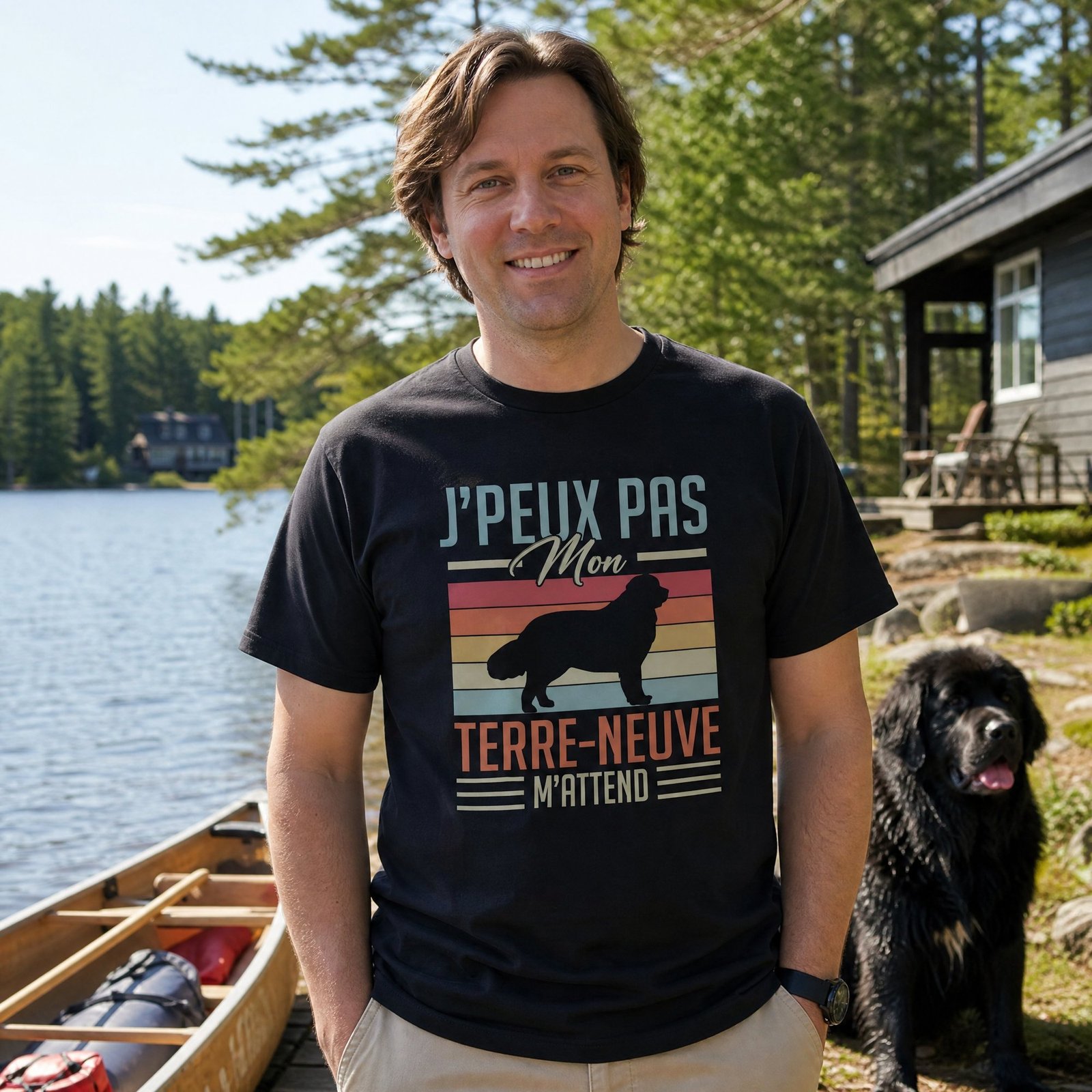 T shirt Terre-neuve J&rsquo;peux pas mon terre-neuve m&rsquo;attend – Tee shirt Humour Chien – Idée Cadeau Chien – Idée Cadeau Humour