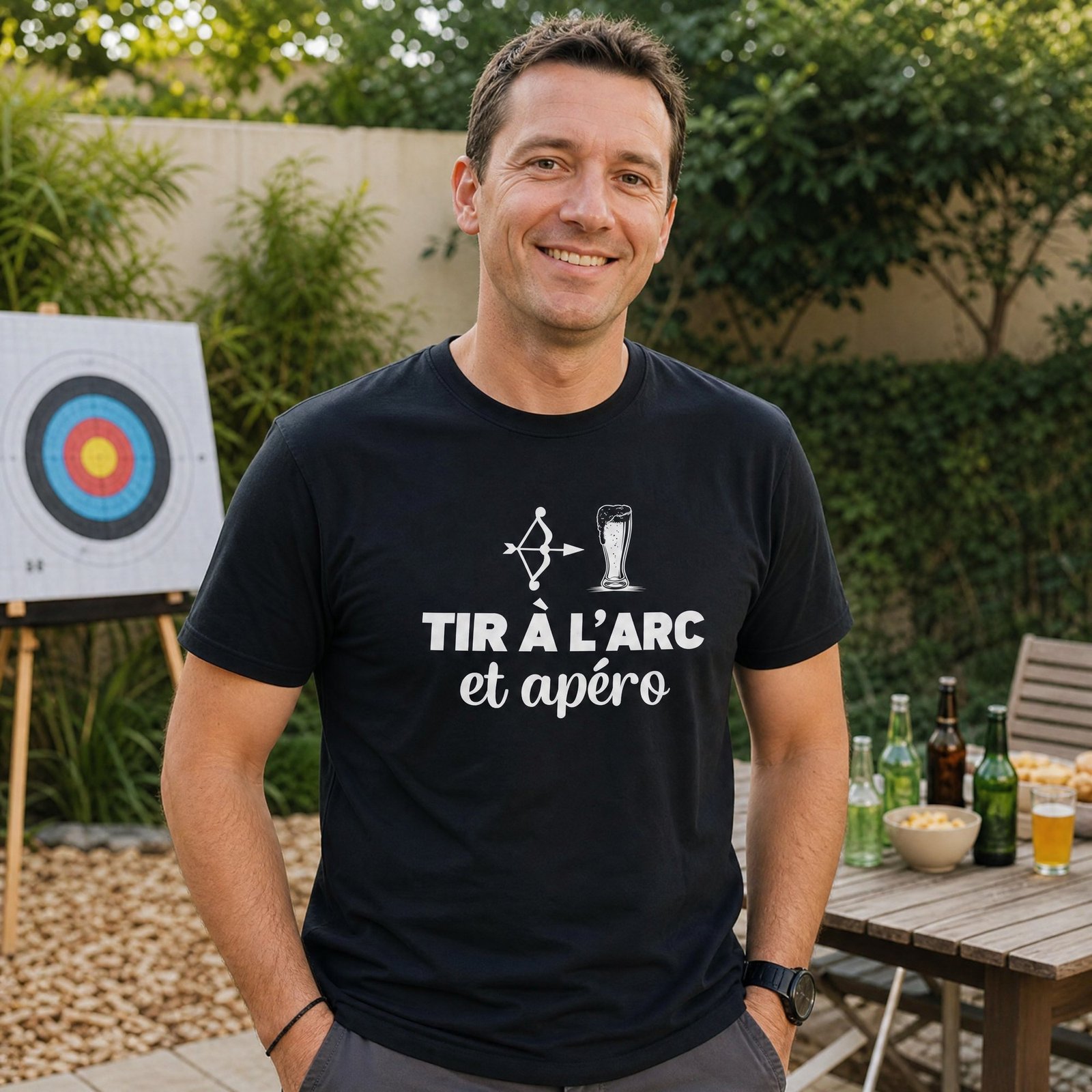 T shirt Tir à l&rsquo;arc et apéro – Tee shirt Humour Anniversaire – Idée Cadeau Original Apéro