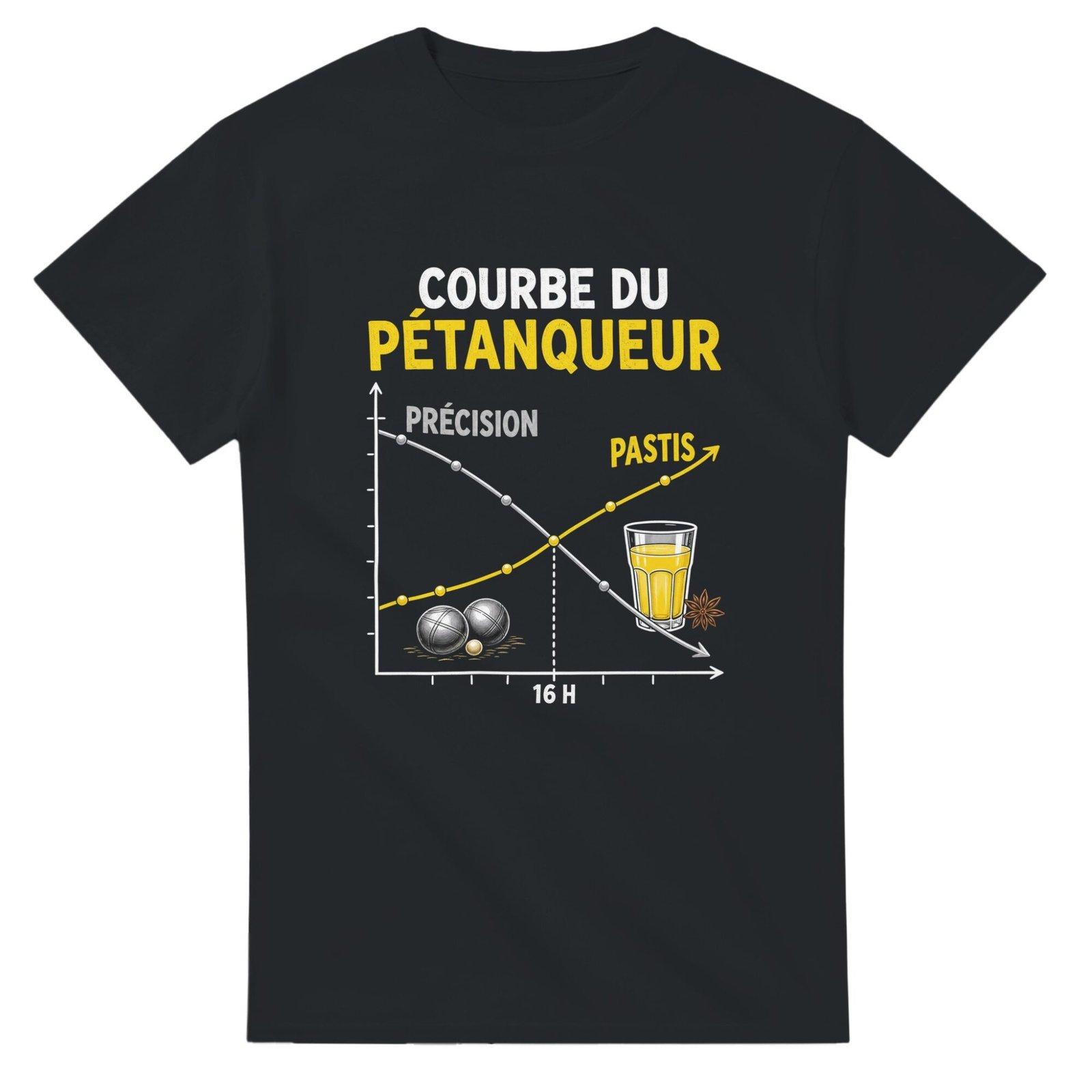 T shirt Courbe du Pétanqueur Précision Pastis 16 H