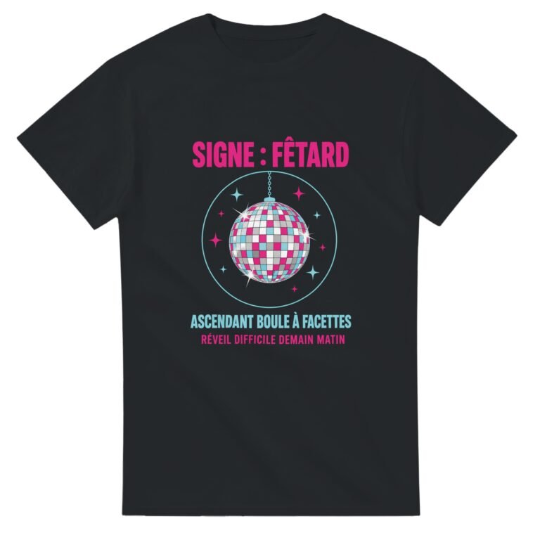 T shirt Signe Fêtard Ascendant Boule à Facettes Réveil Difficile Demain Matin