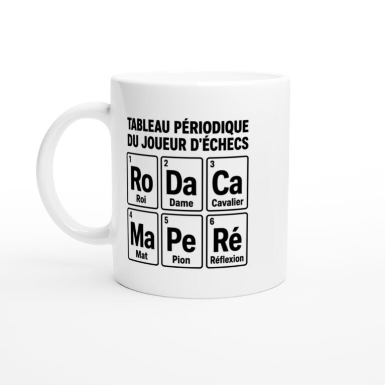 Mug Tableau Périodique du Joueur d'Échecs Roi Dame Cavalier Mat Pion Réflexion
