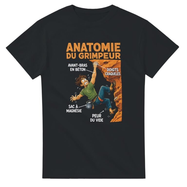 T shirt Escalade Anatomie du Grimpeur Avant-Bras en Béton Doigts Craquelés Sac à Magnésie