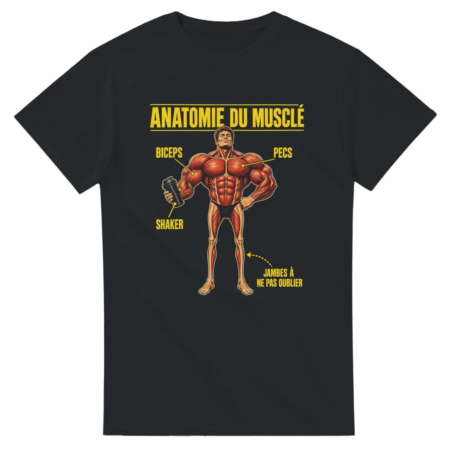 T shirt Musculation Anatomie du Musclé Biceps Pecs Shaker Jambes à Ne Pas Oublier