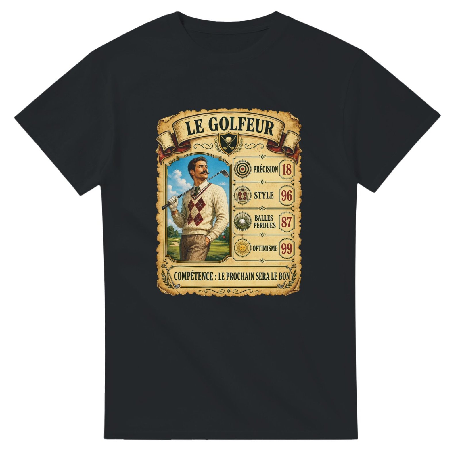 T shirt Le Golfeur Précision 18 Style 96 Balles Perdues 87 Optimisme 99 Compétence