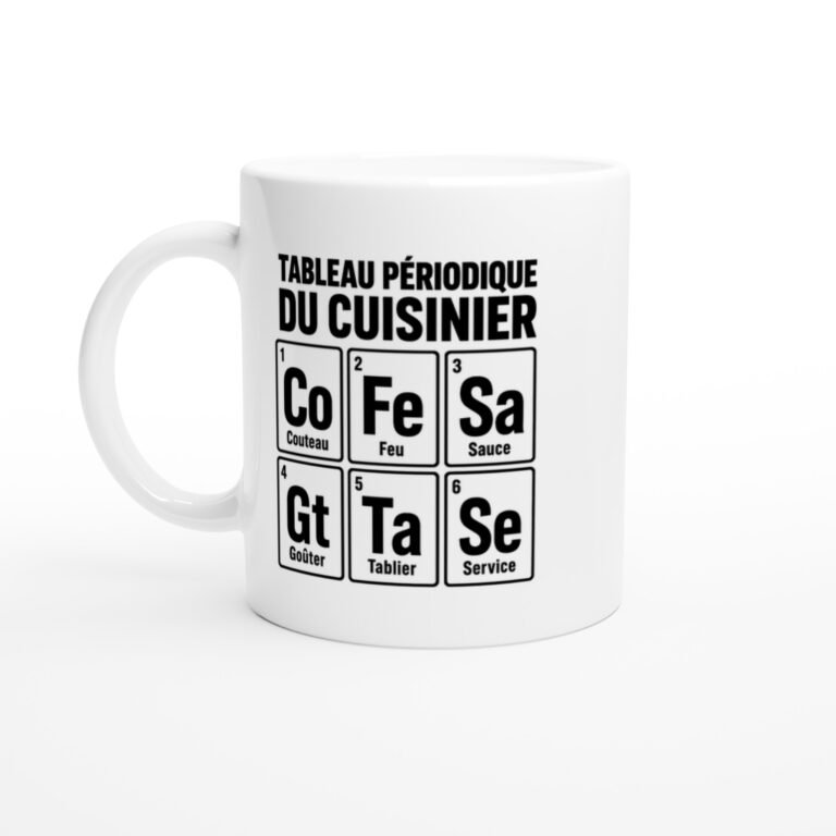 Mug Tableau Périodique du Cuisinier Couteau Feu Sauce Goûter Tablier Service