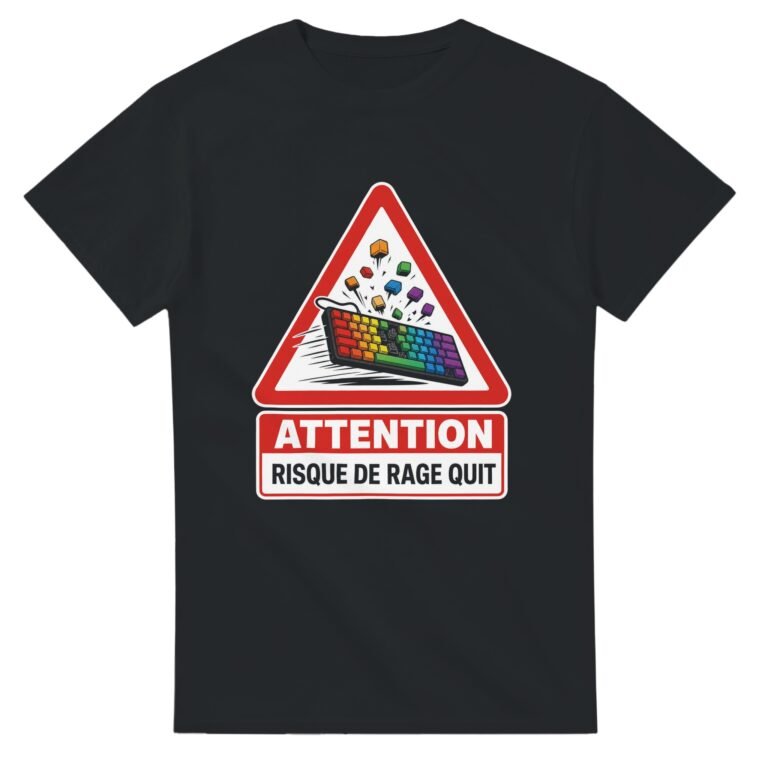 T shirt Gaming Attention Risque de Rage Quit