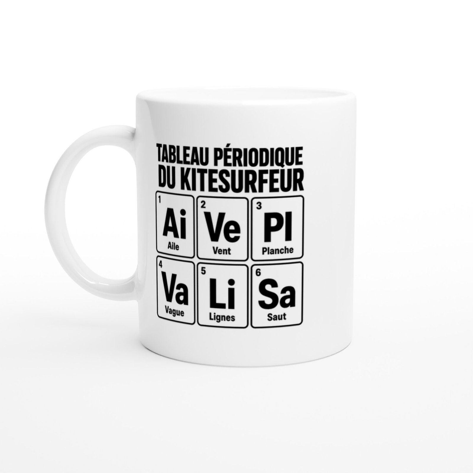 Mug Tableau Périodique du Kitesurfeur Aile Vent Planche Vague Lignes Saut
