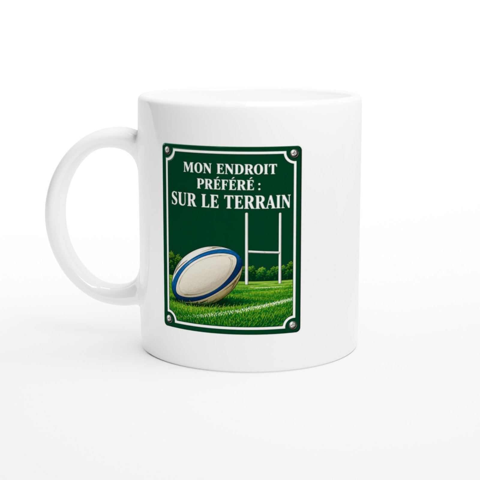 Mug Rugby Plaque Verte Mon Endroit Préféré : Sur Le Terrain