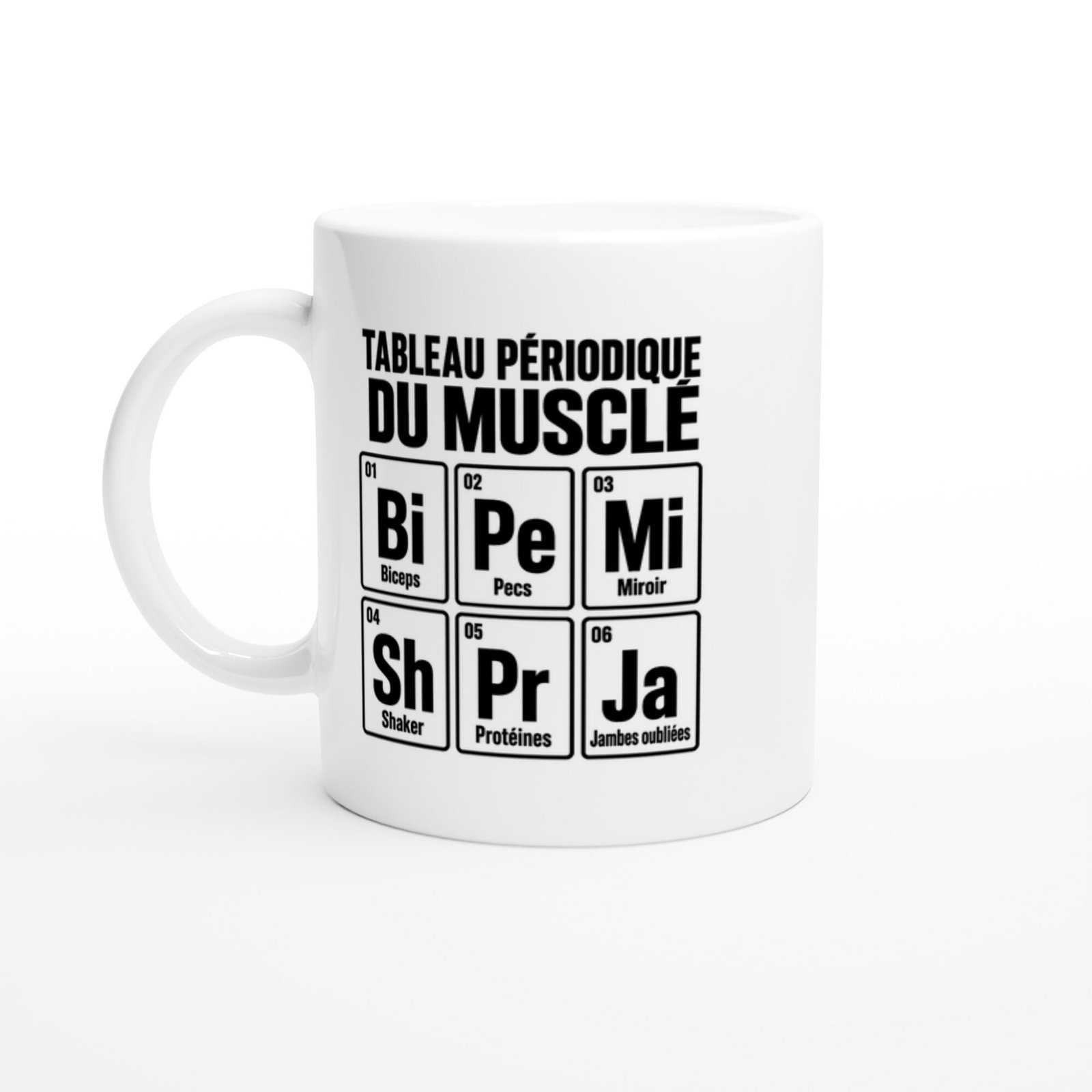 Mug Tableau Périodique du Musclé Biceps Pecs Miroir Shaker Protéines Jambes Oubliées