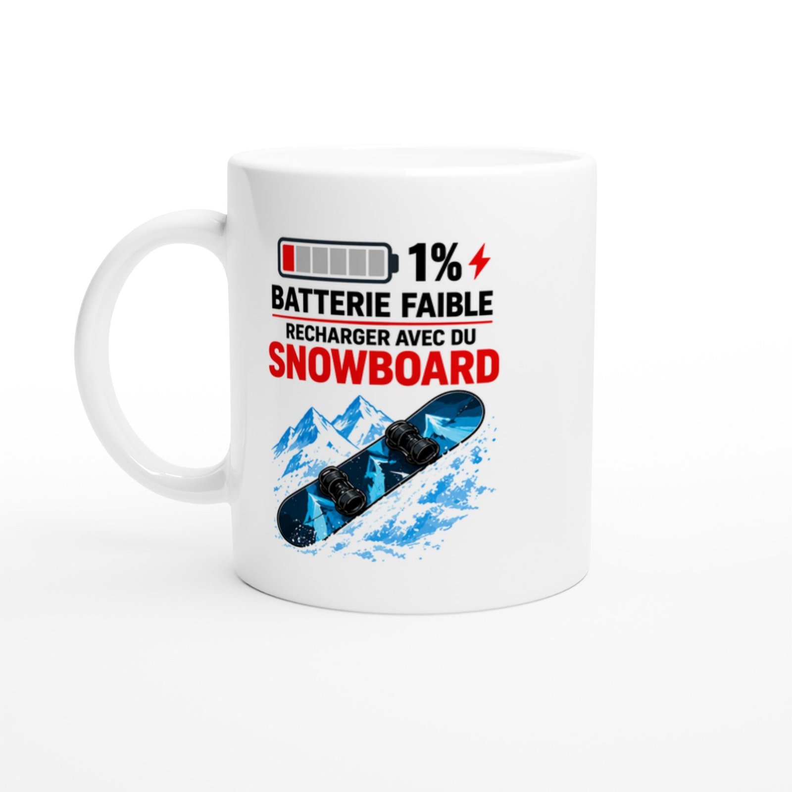 Mug Batterie Faible 1 % Recharger Avec Du Snowboard