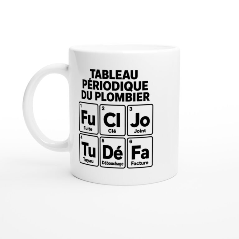 Mug Tableau Périodique du Plombier Fuite Clé Joint Tuyau Débouchage Facture