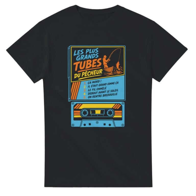 T shirt Les Plus Grands Tubes du Pêcheur Ça Mord Il Était Grand Comme Ça le Fil Emmêlé