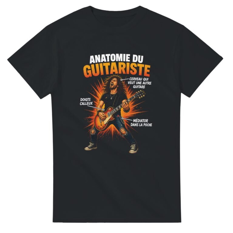 T shirt Anatomie du Guitariste Cerveau Qui Veut une Autre Guitare Doigts Calleux Médiator