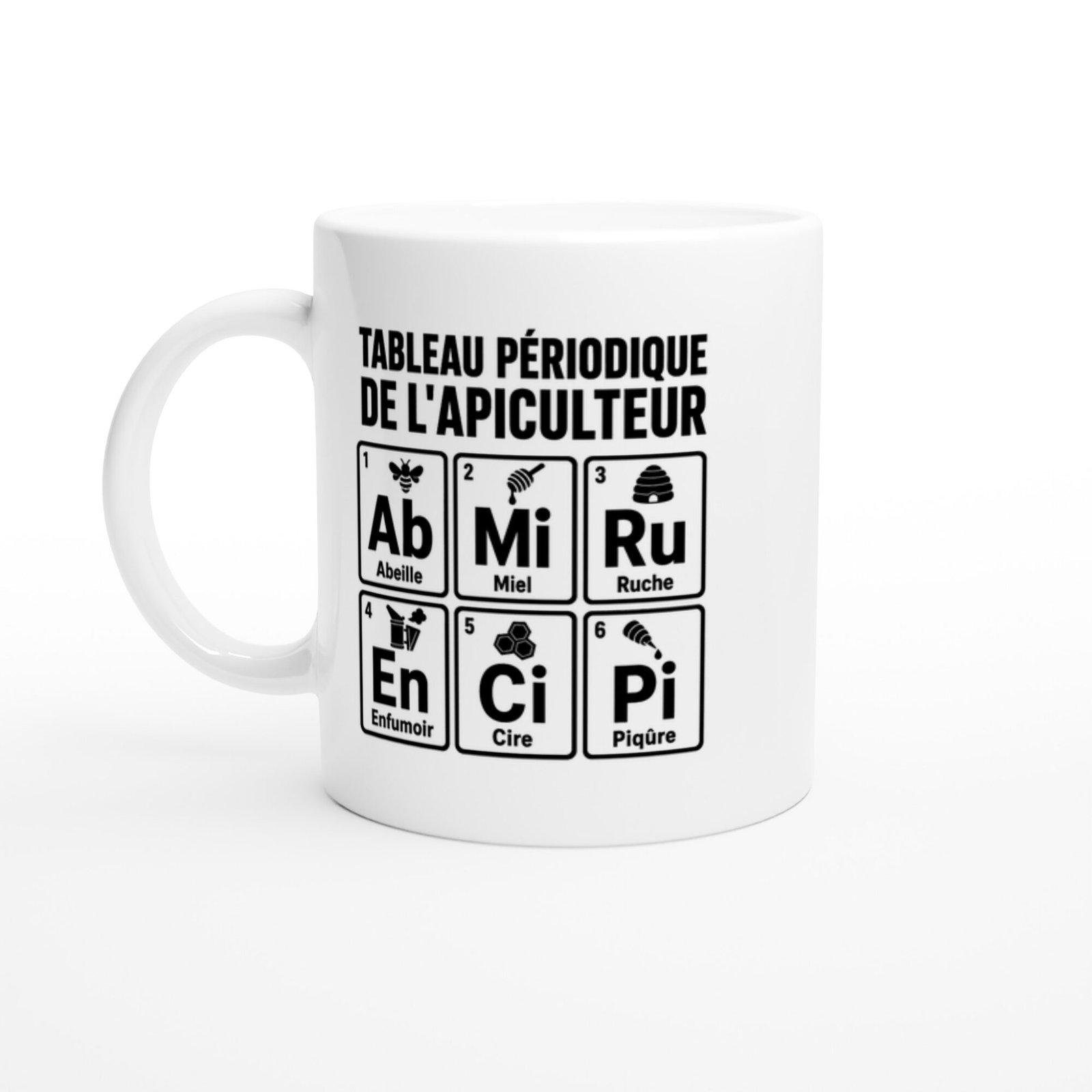 3d3e766a-d40d-4fce-8712-52a290e3e6e9.jpg Mug Tableau Périodique de l’Apiculteur Abeille Miel Ruche Enfumoir Cire Piqûre
