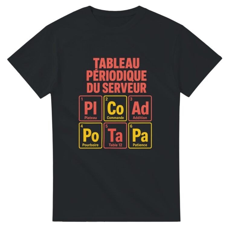 T shirt Tableau Périodique du Serveur Plateau Commande Addition Pourboire Table