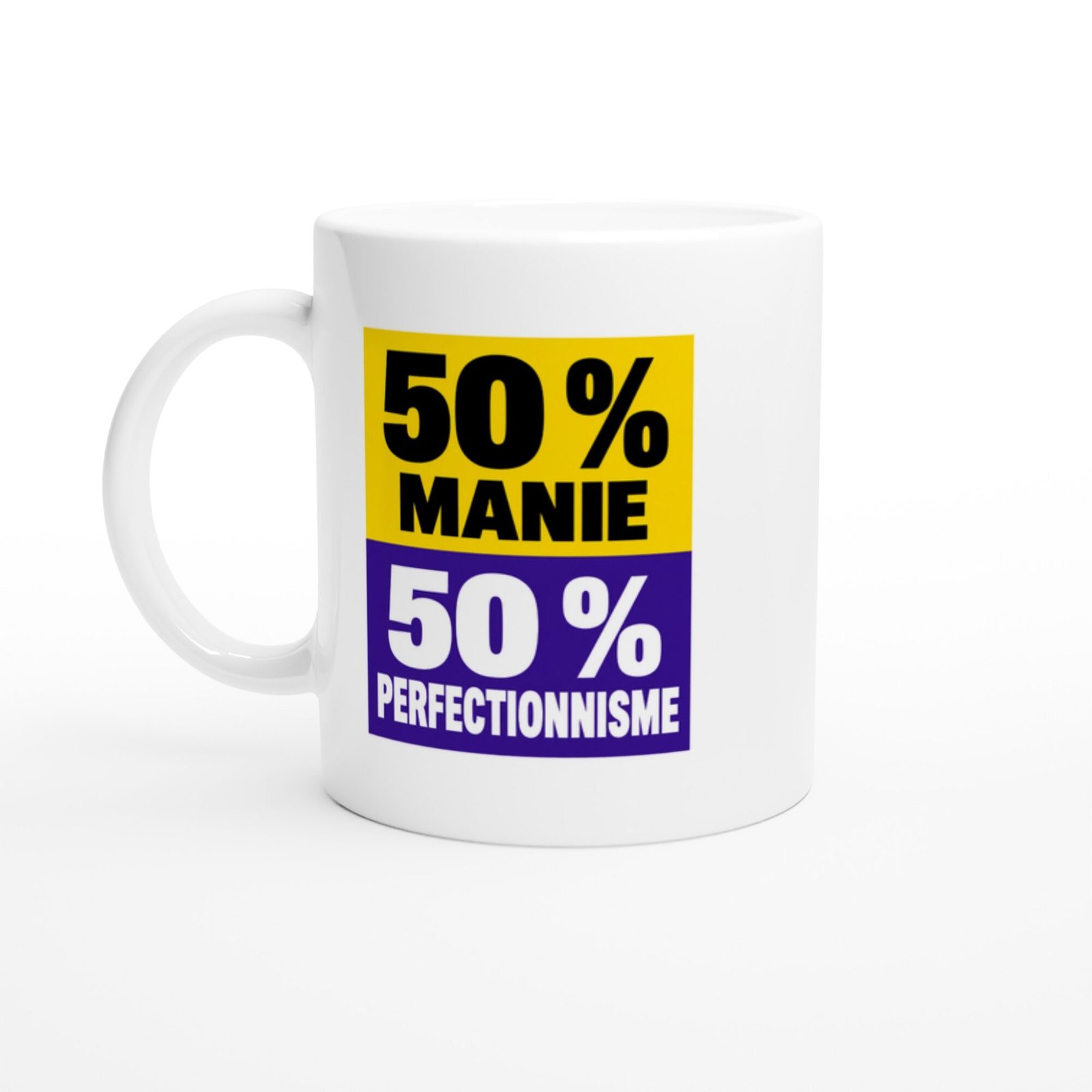 Mug 50 pour cent Manie 50 pour cent Perfectionnisme Jaune et Violet