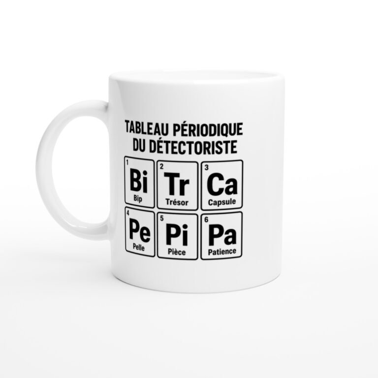 Mug Tableau Périodique du Détectoriste Bip Trésor Capsule Pelle Pièce Patience