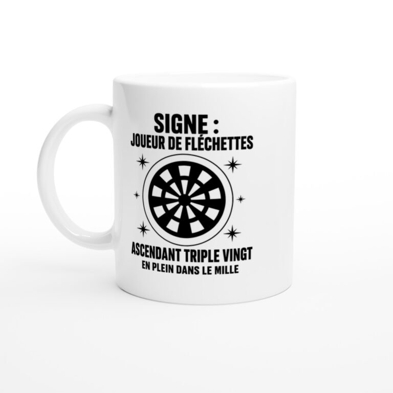 Mug Signe Joueur de Fléchettes Ascendant Triple Vingt en Plein Dans le Mille