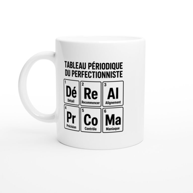 Mug Tableau Périodique du Perfectionniste Détail Recommencer Alignement Précision Contrôle