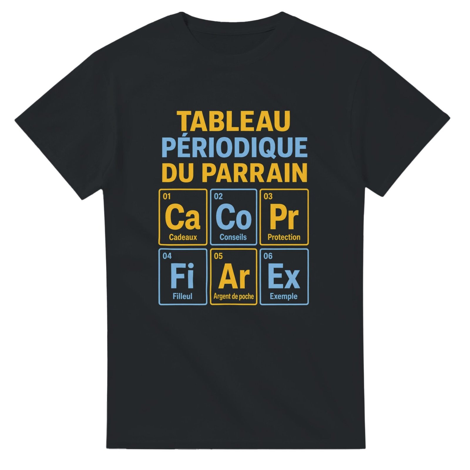 T shirt Tableau Périodique du Parrain Cadeaux Conseils Protection Filleul Argent de Poche