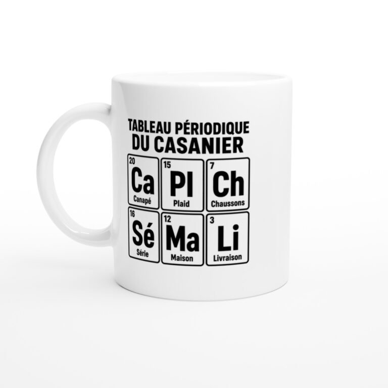 Mug Tableau Périodique du Casanier Canapé Plaid Chaussons Série Maison Livraison